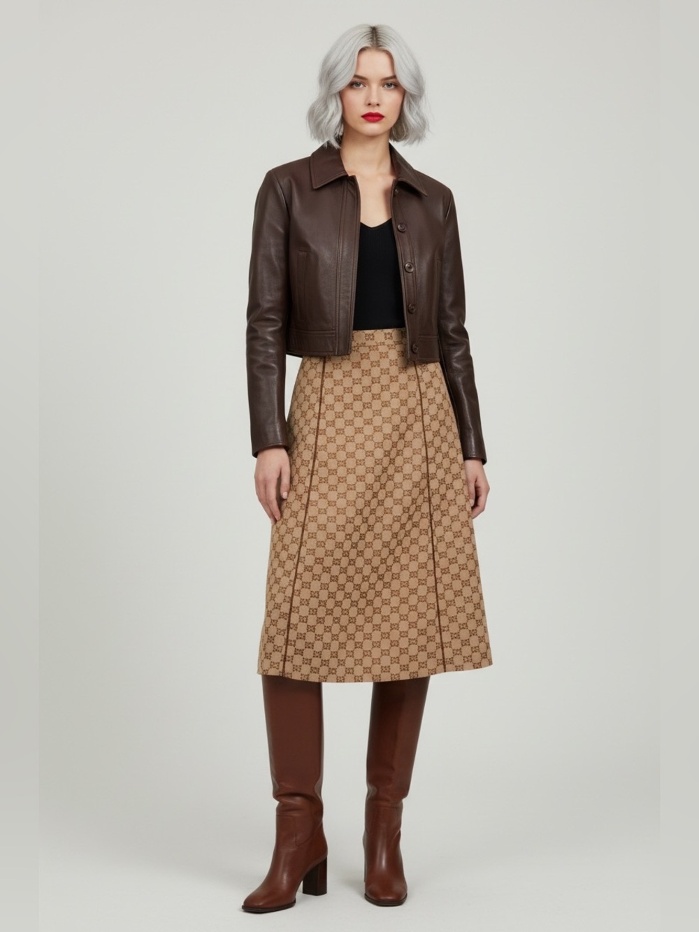 Gucci GG Cotton Canvas Midi Skirt Brown & Beige Size 40